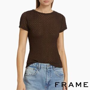 FRAME **NWT** Mesh Lace Baby Tee in Chocolate Brown